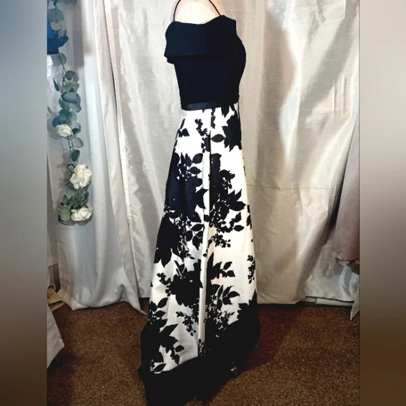 Morgan &Co Vintage Off-the-Shoulder Asym- metrical Hem, Long Dress, Black, 4-6 - Picture 5 of 14